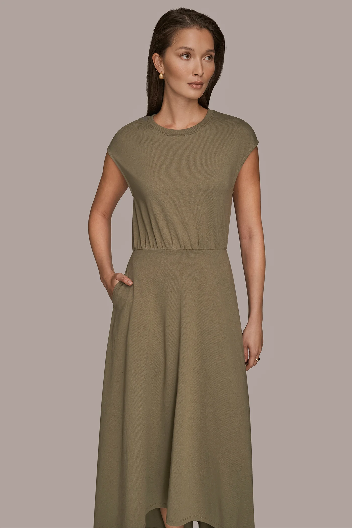 CAP SLEEVE MIDI A-LINE DRESS - VXVOV