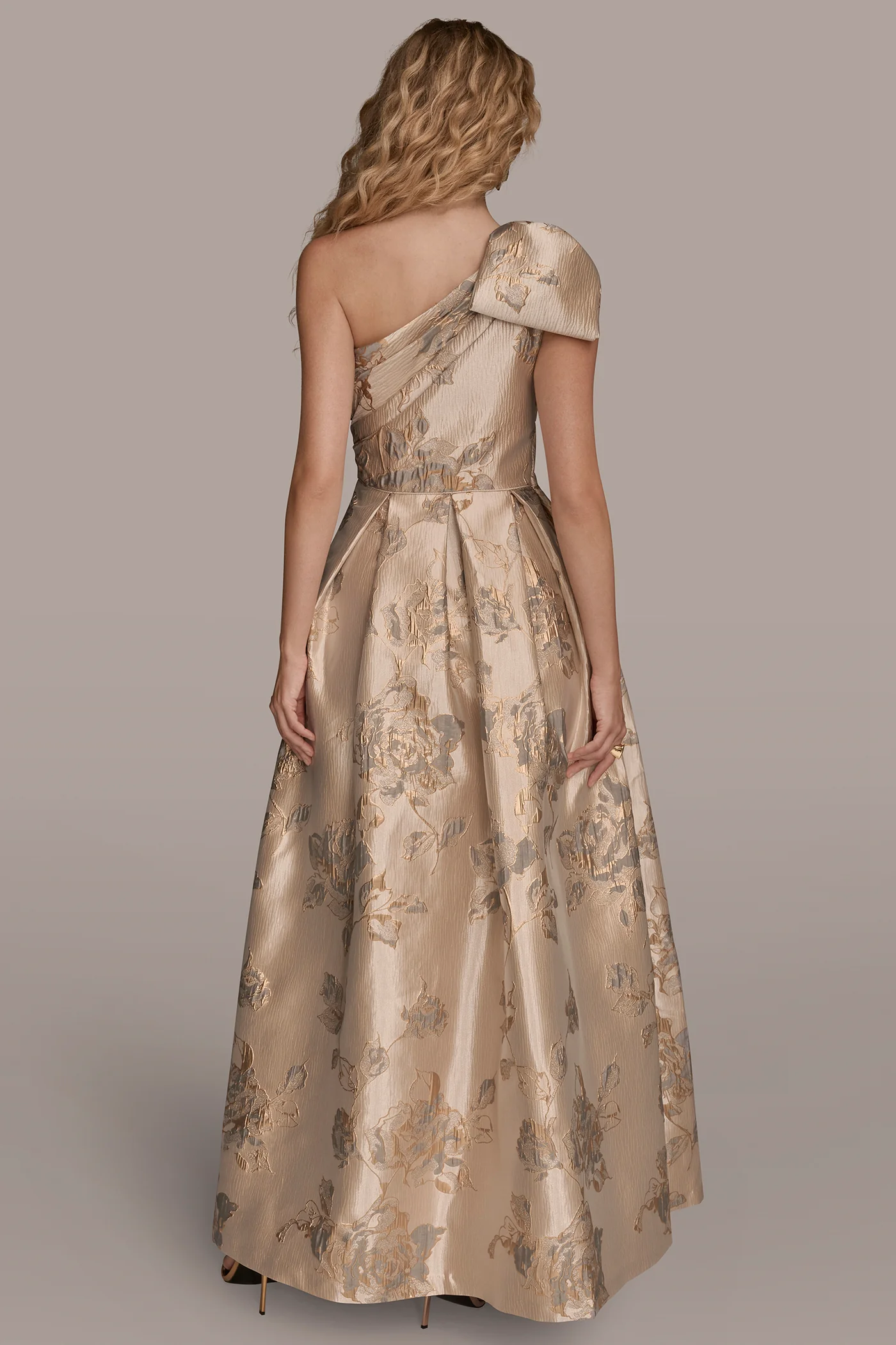 FLORAL-JACQUARD ONE-SHOULDER BOW BALL GOWN - VXVOV