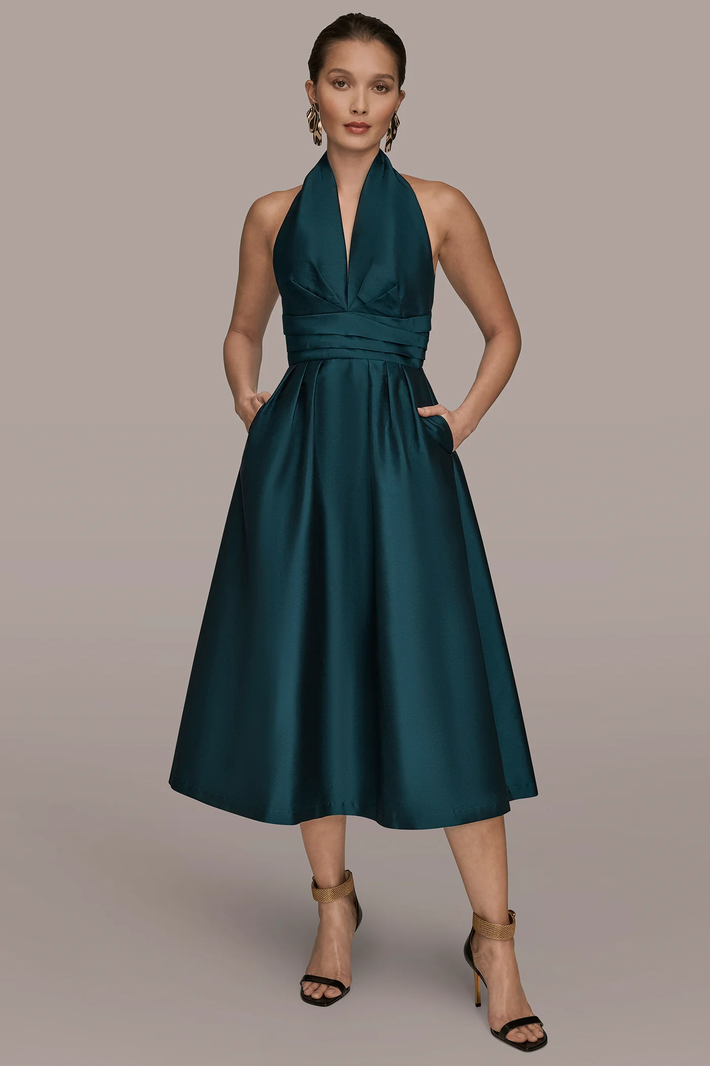 SLEEVELESS V-NECK TAFFETA MIDI COCKTAIL DRESS - VXVOV