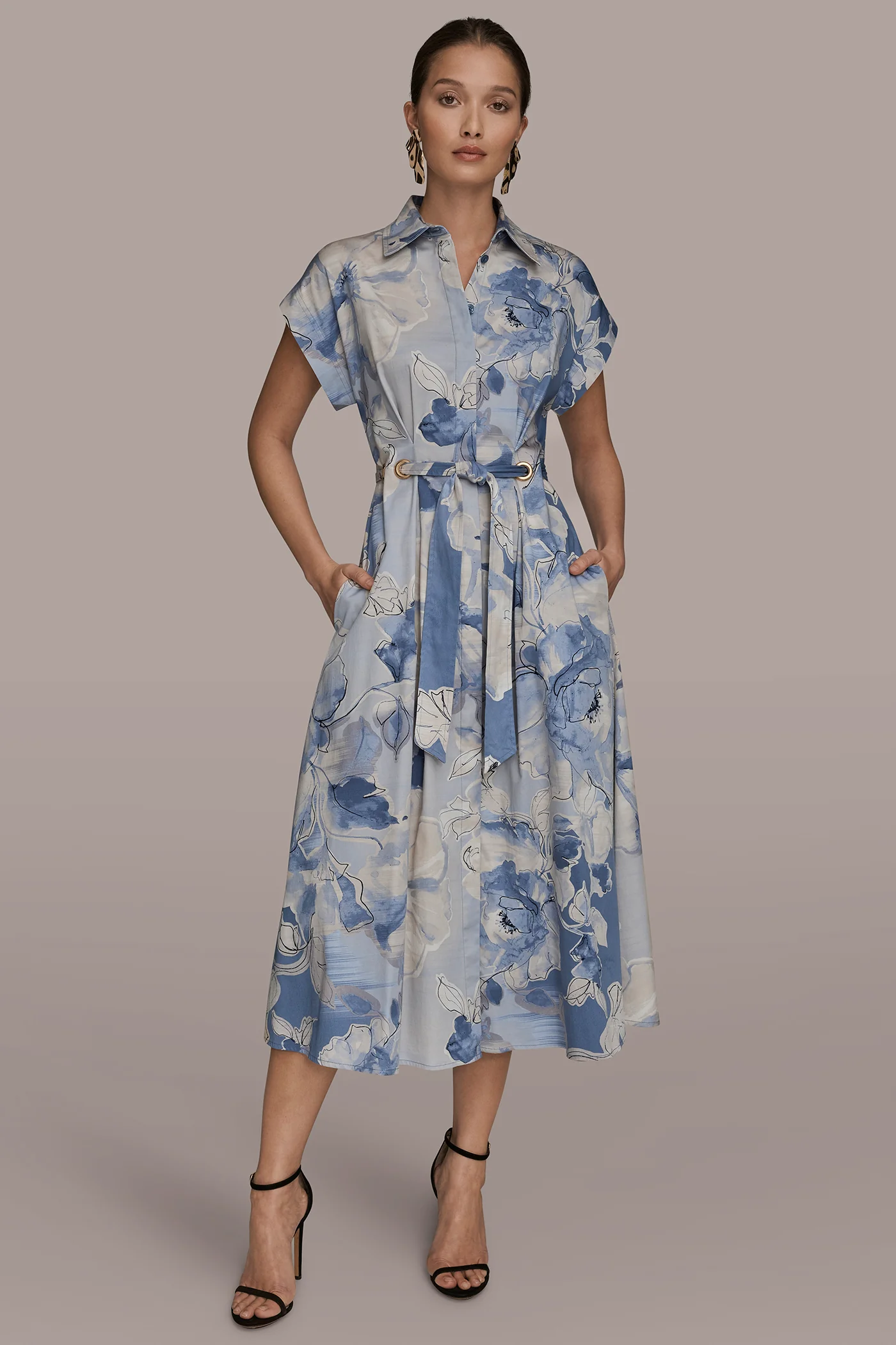 COTTON FLORAL MIDI SHIRT DRESS - VXVOV