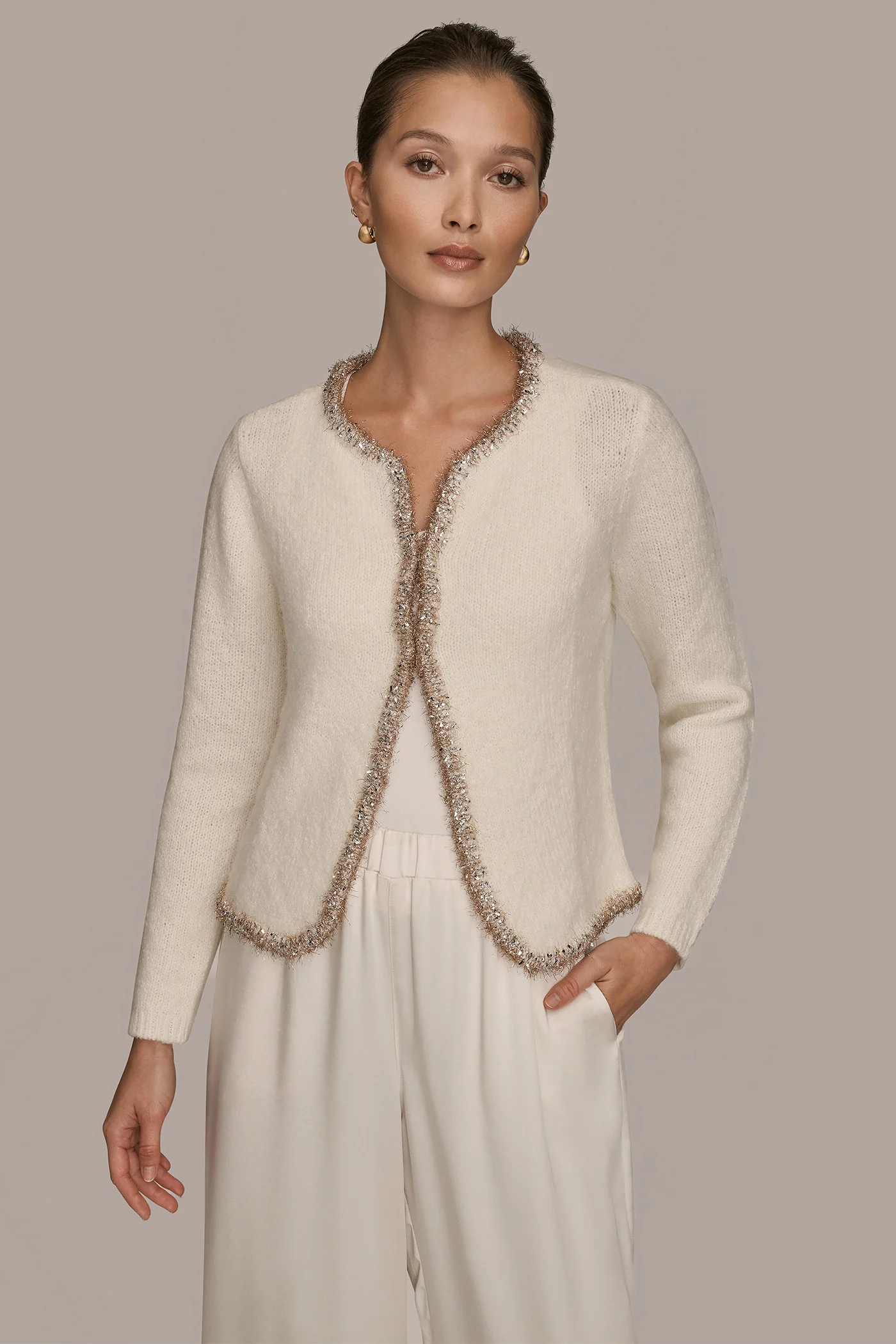 COTTON-BLEND TIE-FRONT CARDIGAN - VXVOV