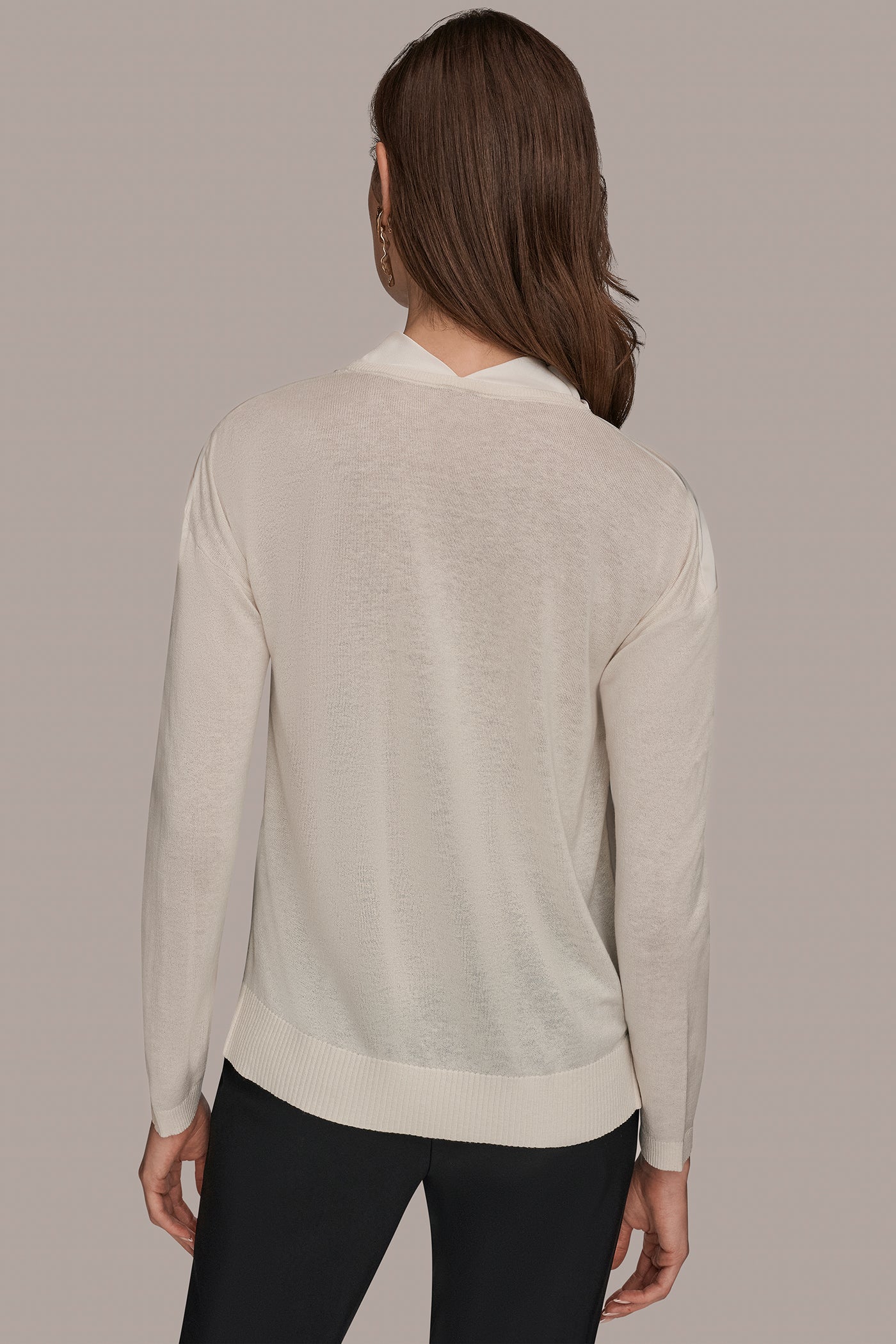 LONG SLEEVE COWL-NECK MIXED-MEDIA SWEATER - VXVOV
