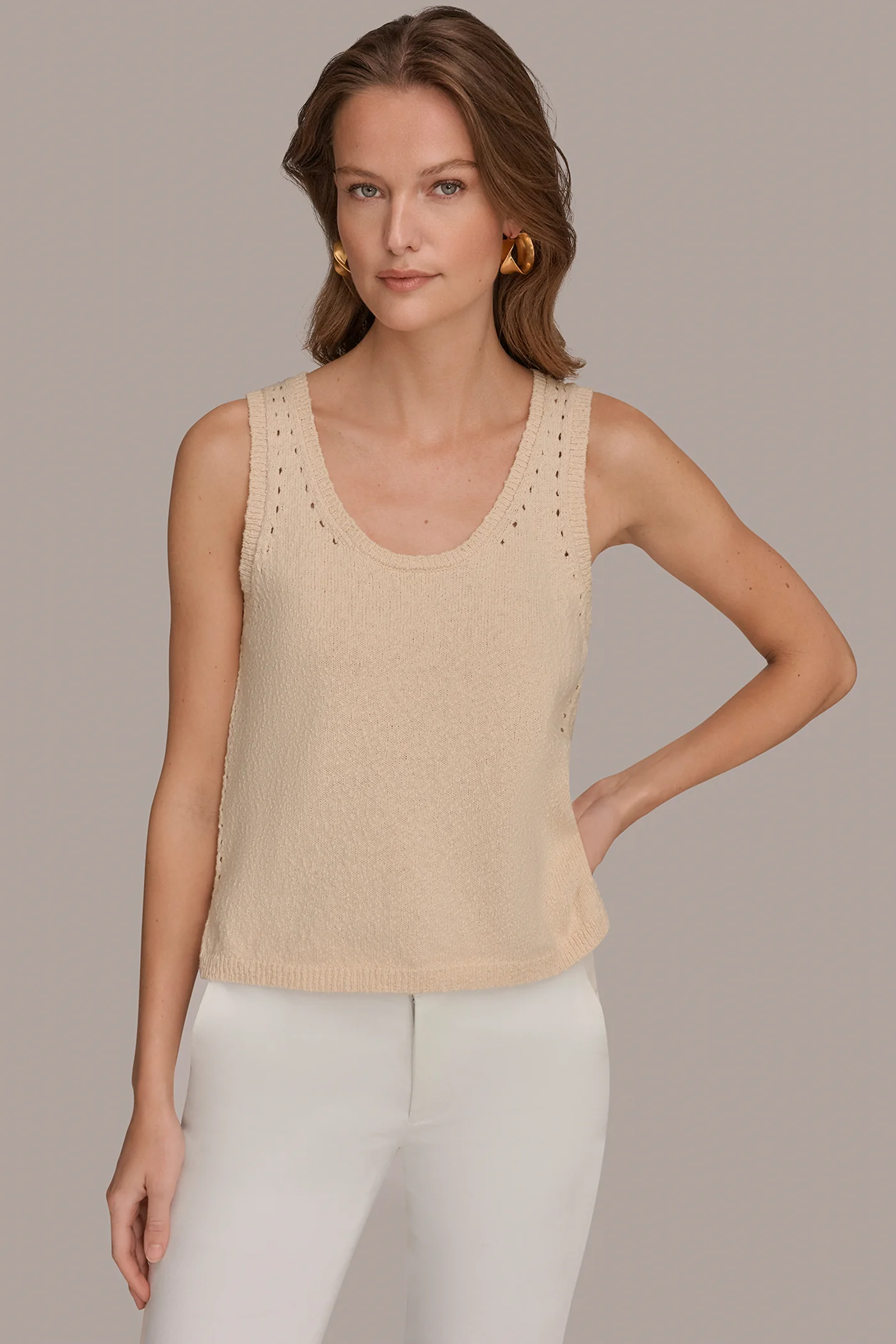 COTTON SLEEVELESS POINTELLE STITCH TANK - VXVOV