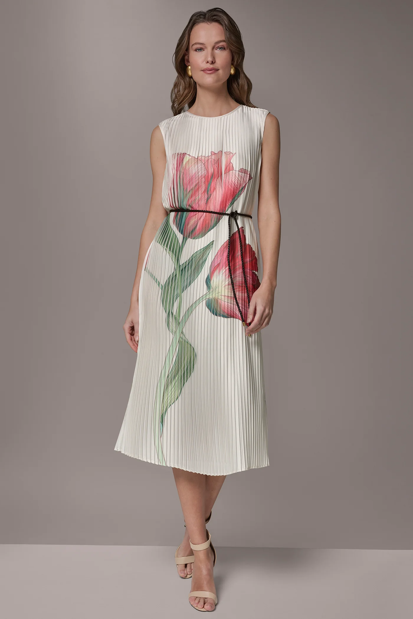 FLORAL PLEATED MIDI A-LINE DRESS - VXVOV