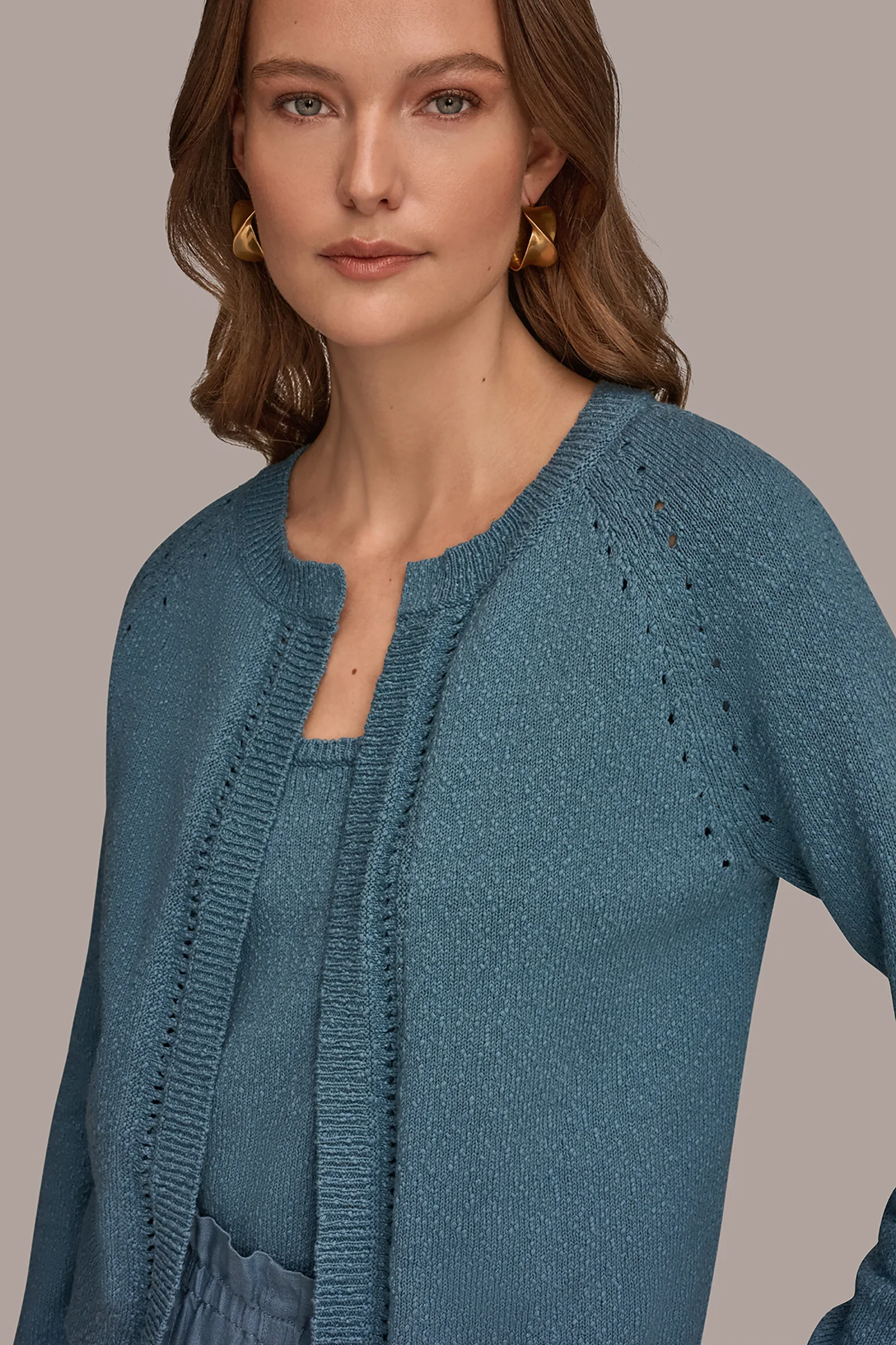 COTTON POINTELLE TRIM CARDIGAN - VXVOV