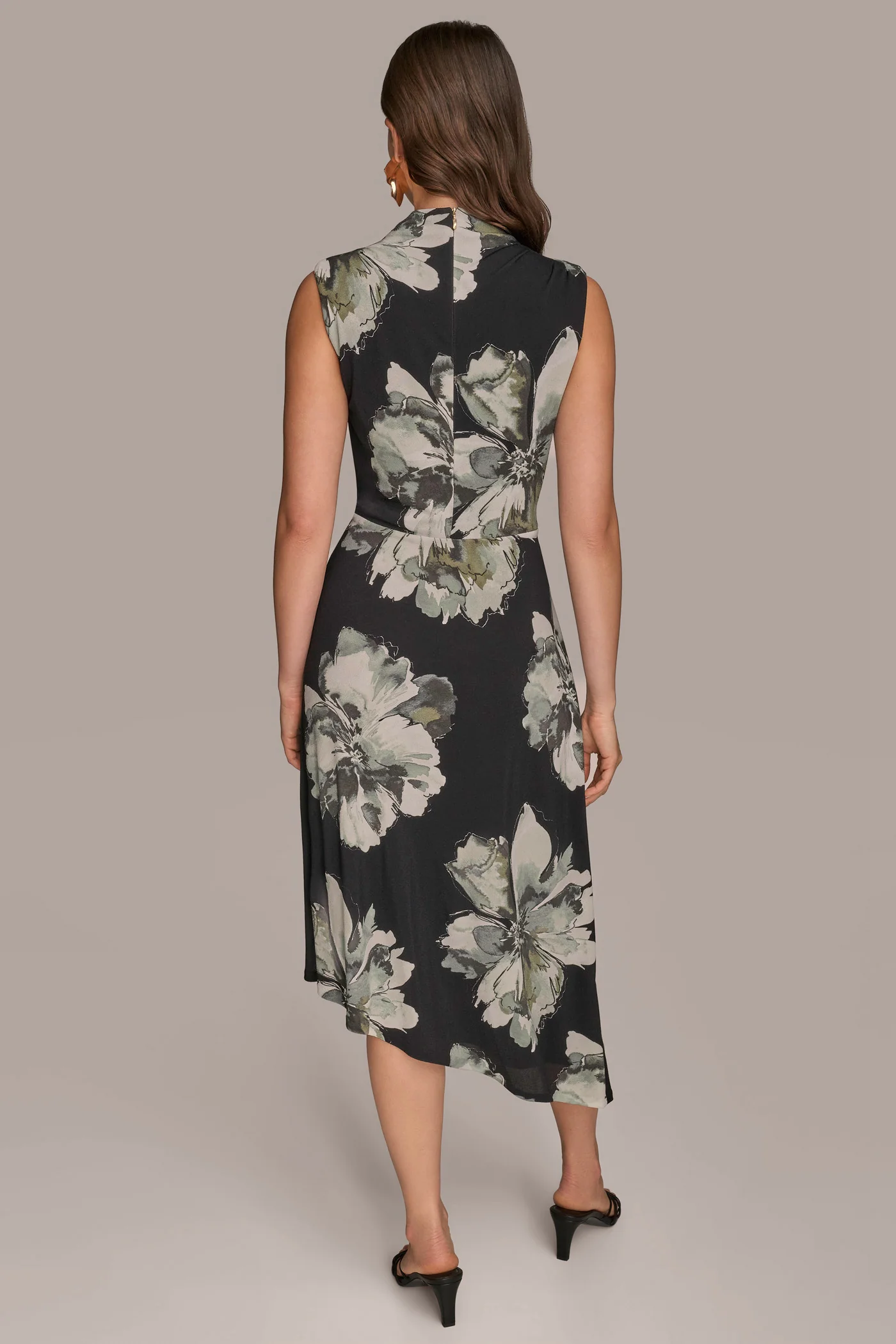 SLEEVELESS FLORAL TWIST ASYMMETRIC DRESS - VXVOV