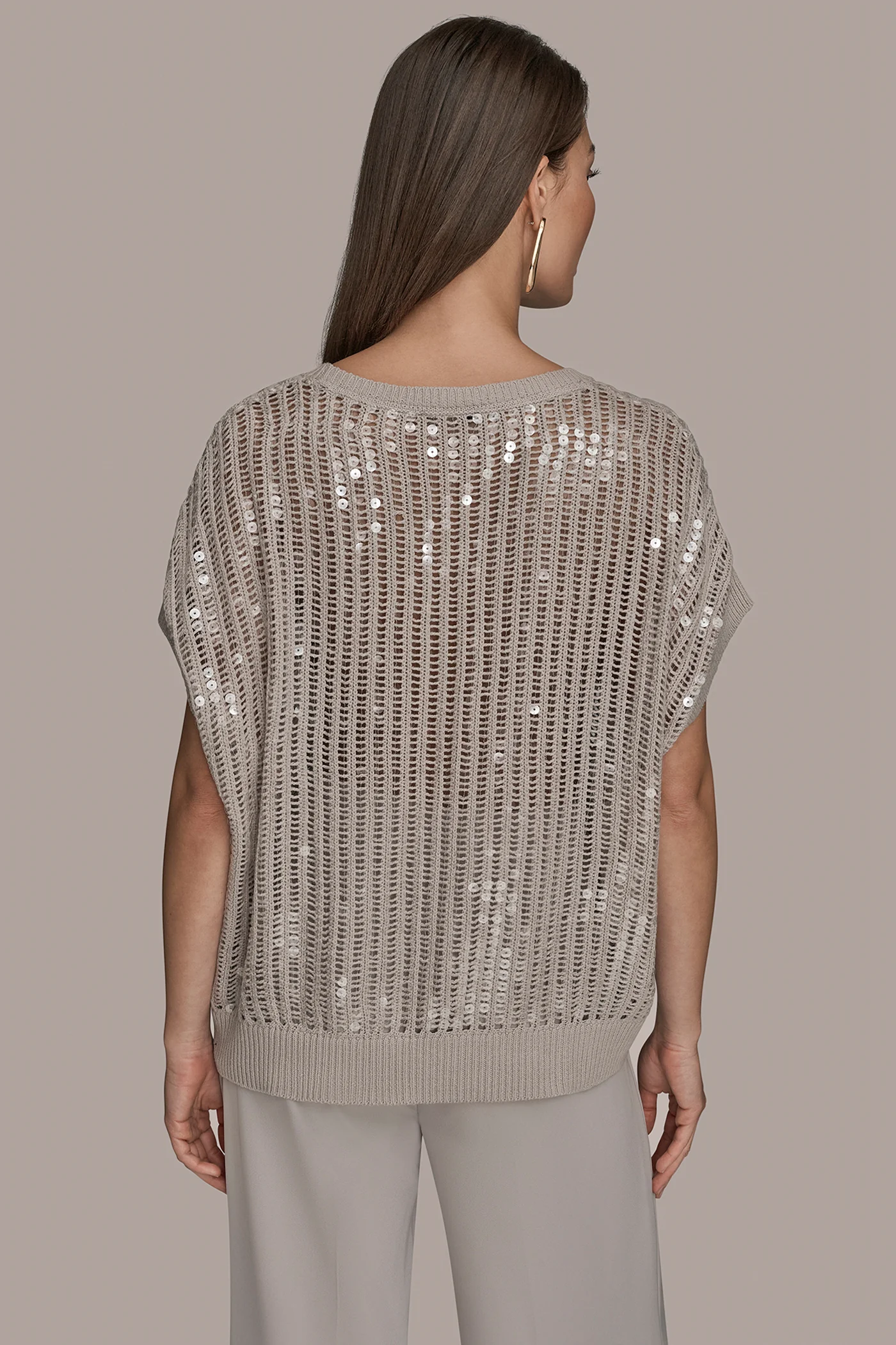 COTTON-BLEND SEQUIN OPEN-KNIT SWEATER - VXVOV
