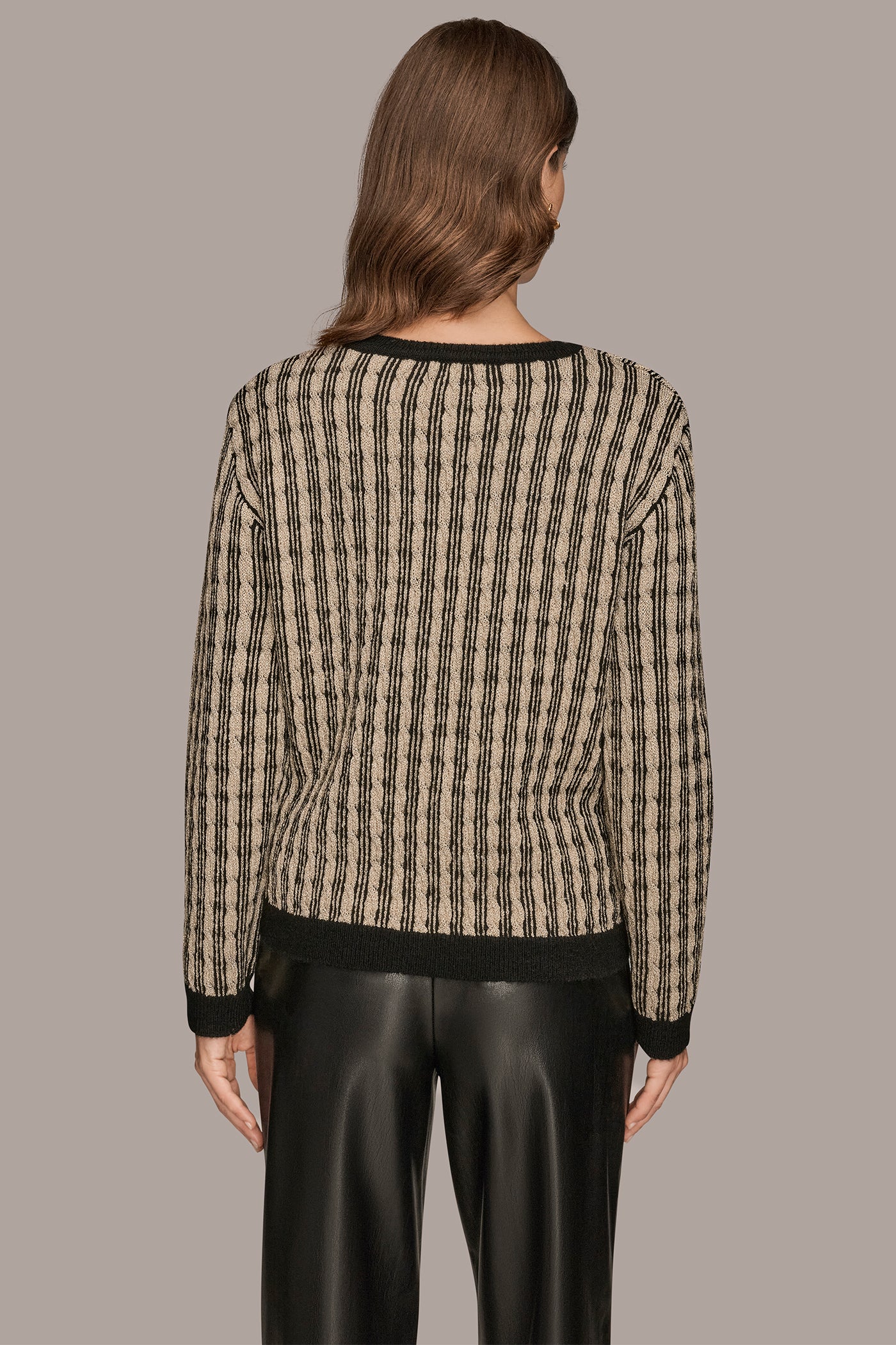METALLIC TWO-TONE CABLE-KNIT SWEATER - VXVOV