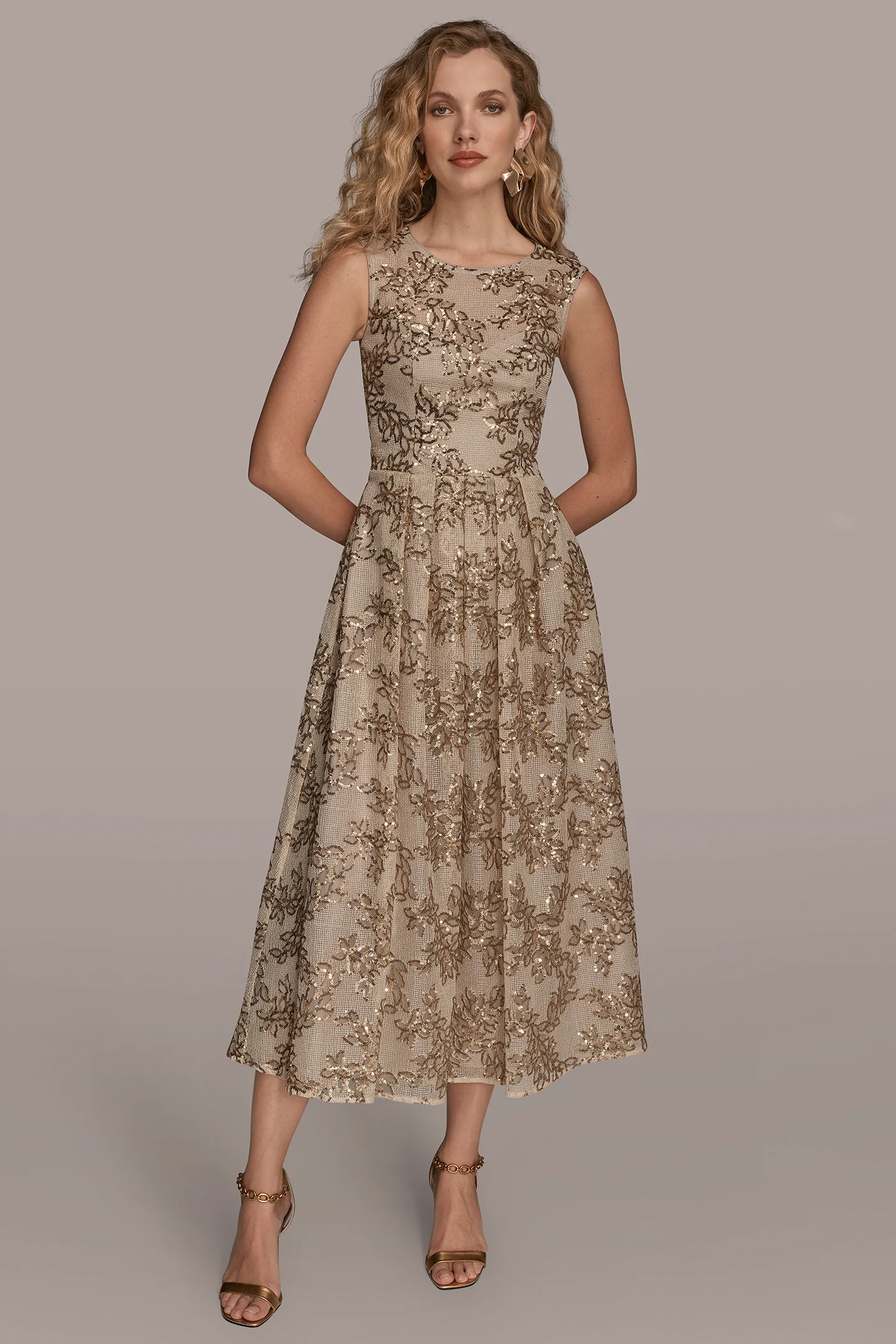FLORAL SEQUIN TULLE MIDI GOWN - VXVOV