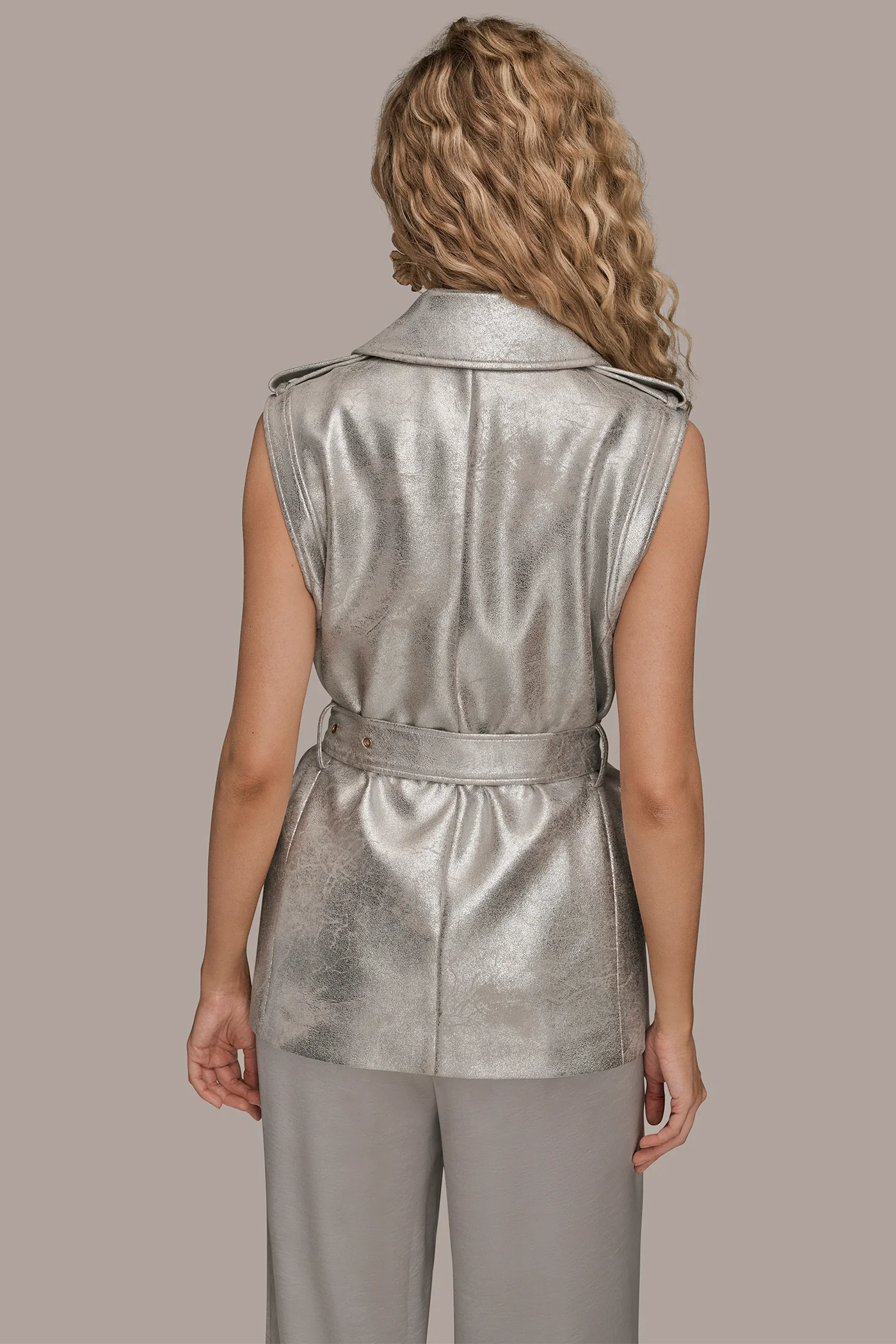 METALLIC BELTED VEST - VXVOV