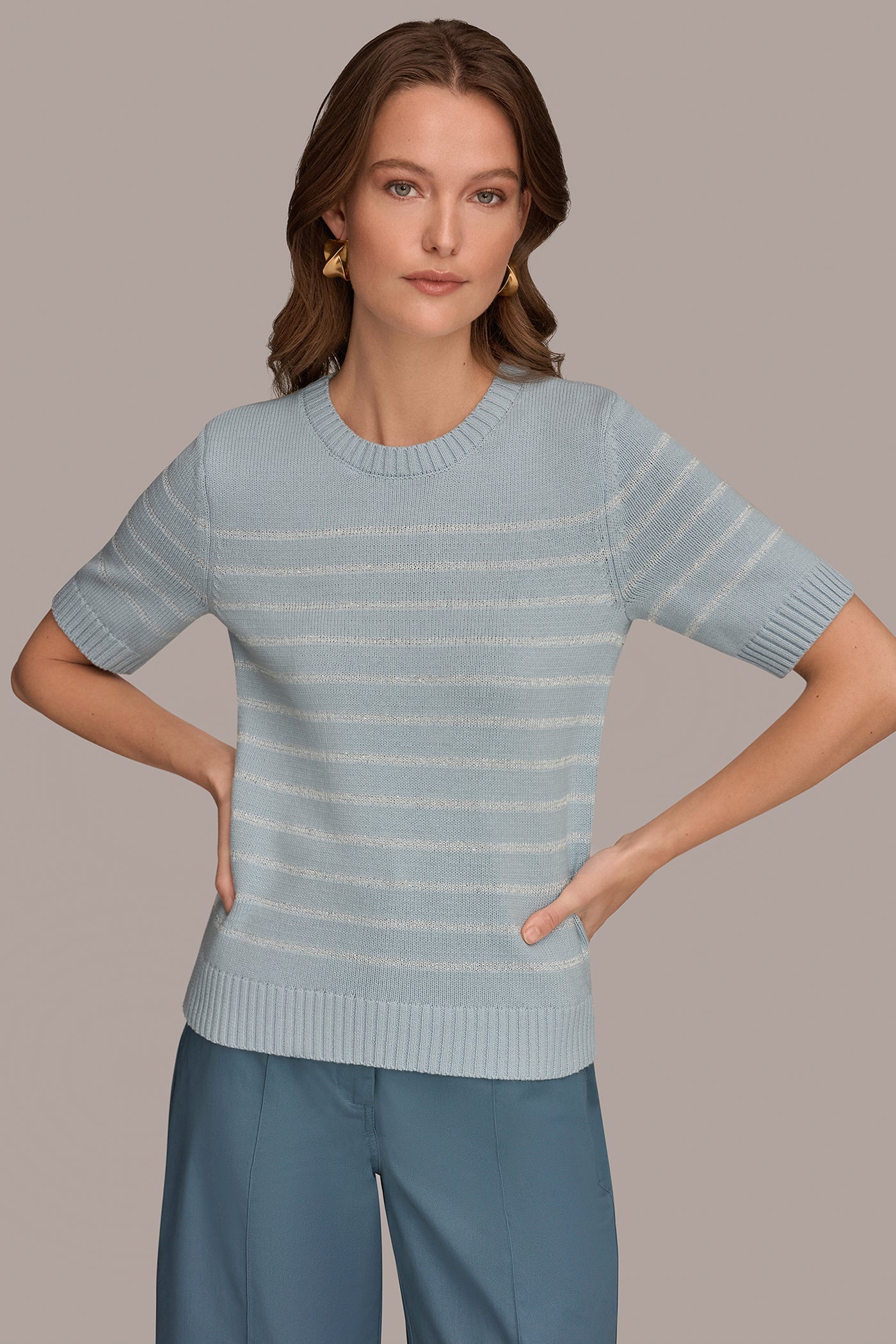 COTTON-BLEND SEQUIN STRIPE SWEATER - VXVOV