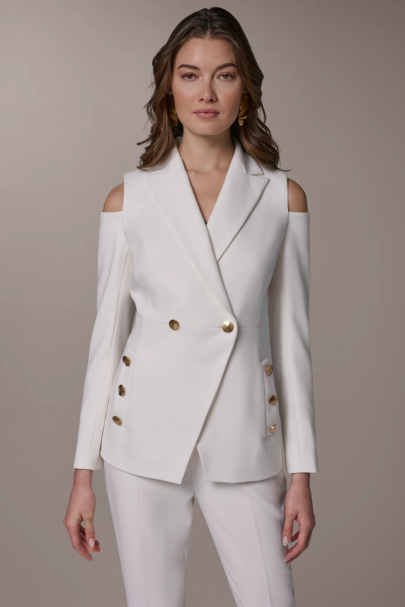 DOUBLE-BREASTED COLD-SHOULDER SUIT BLAZER - VXVOV