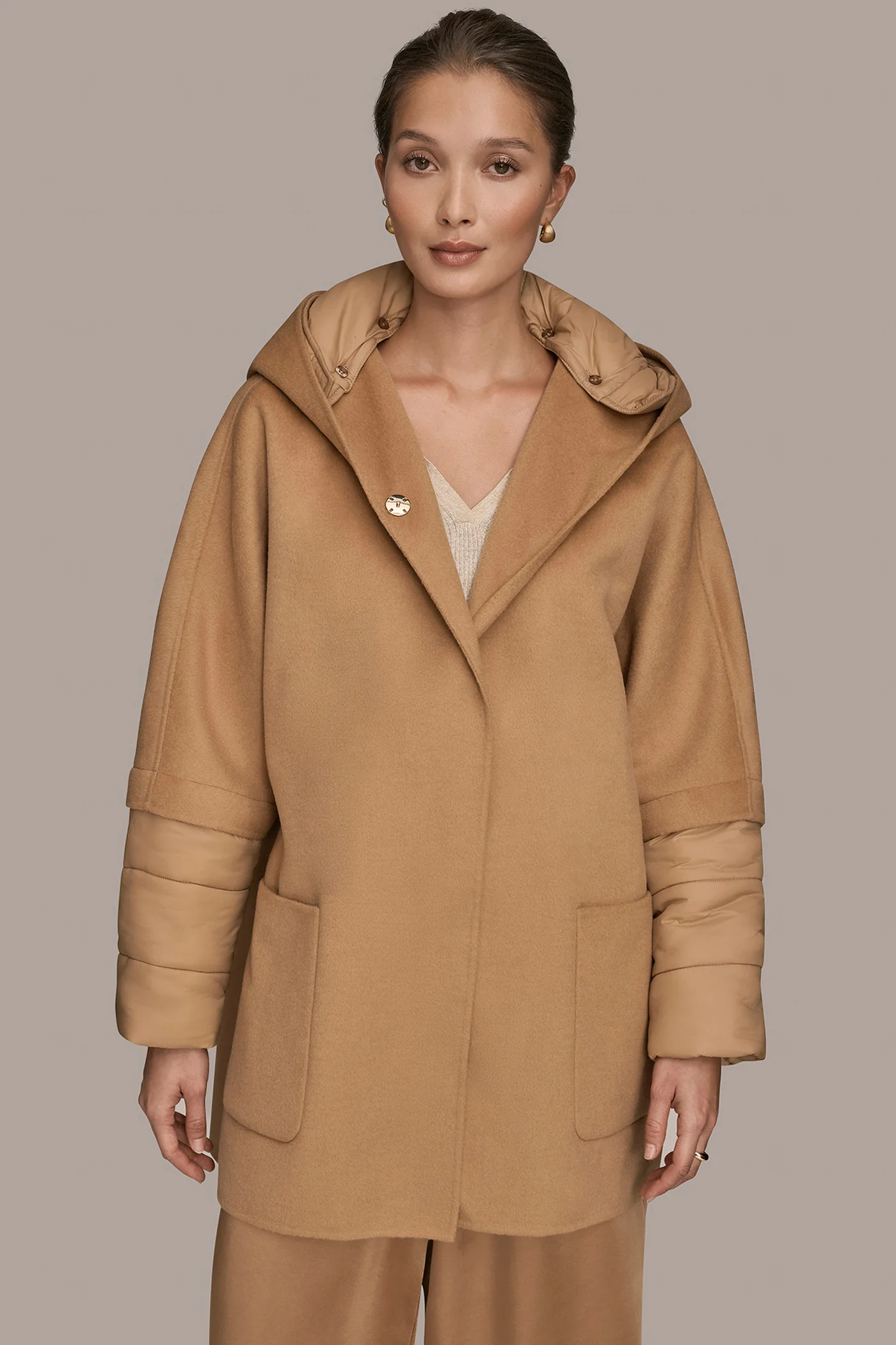 HOODED WOOL-BLEND CAPE COAT - VXVOV