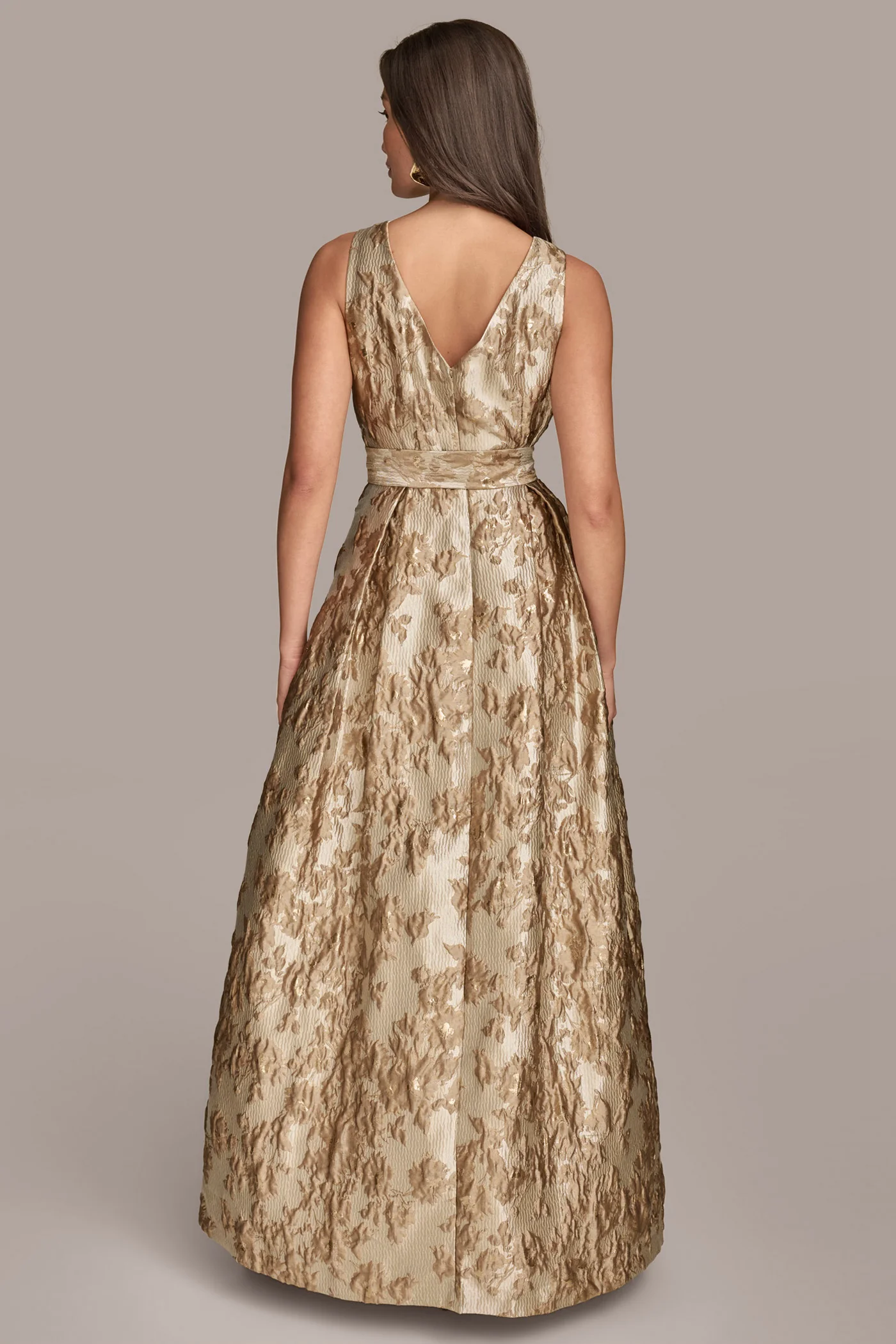 BROCADE SLEEVELESS WRAP BALL GOWN - VXVOV