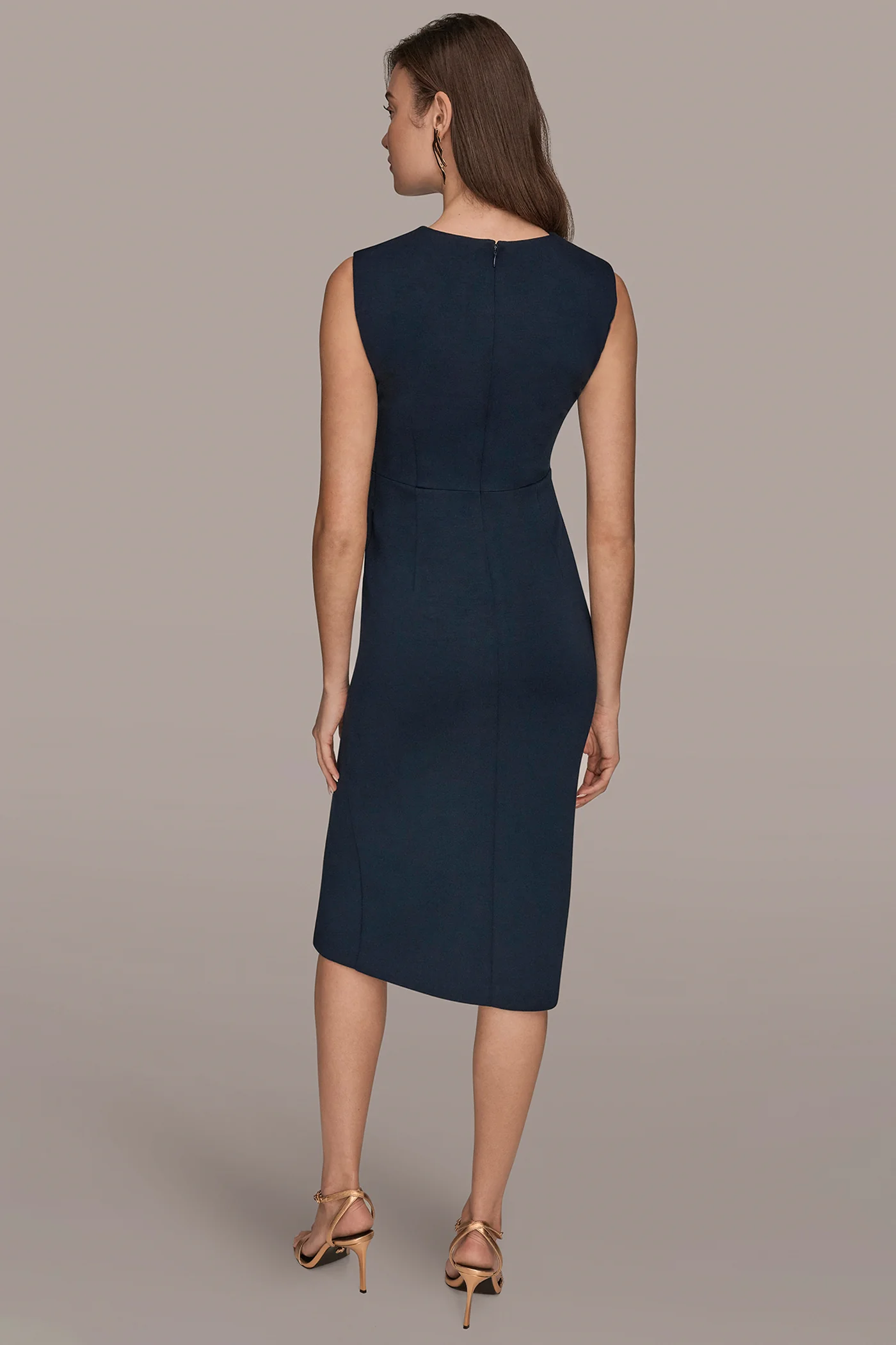 SLEEVELESS CREW-NECK TWIST MIDI SHEATH DRESS - VXVOV
