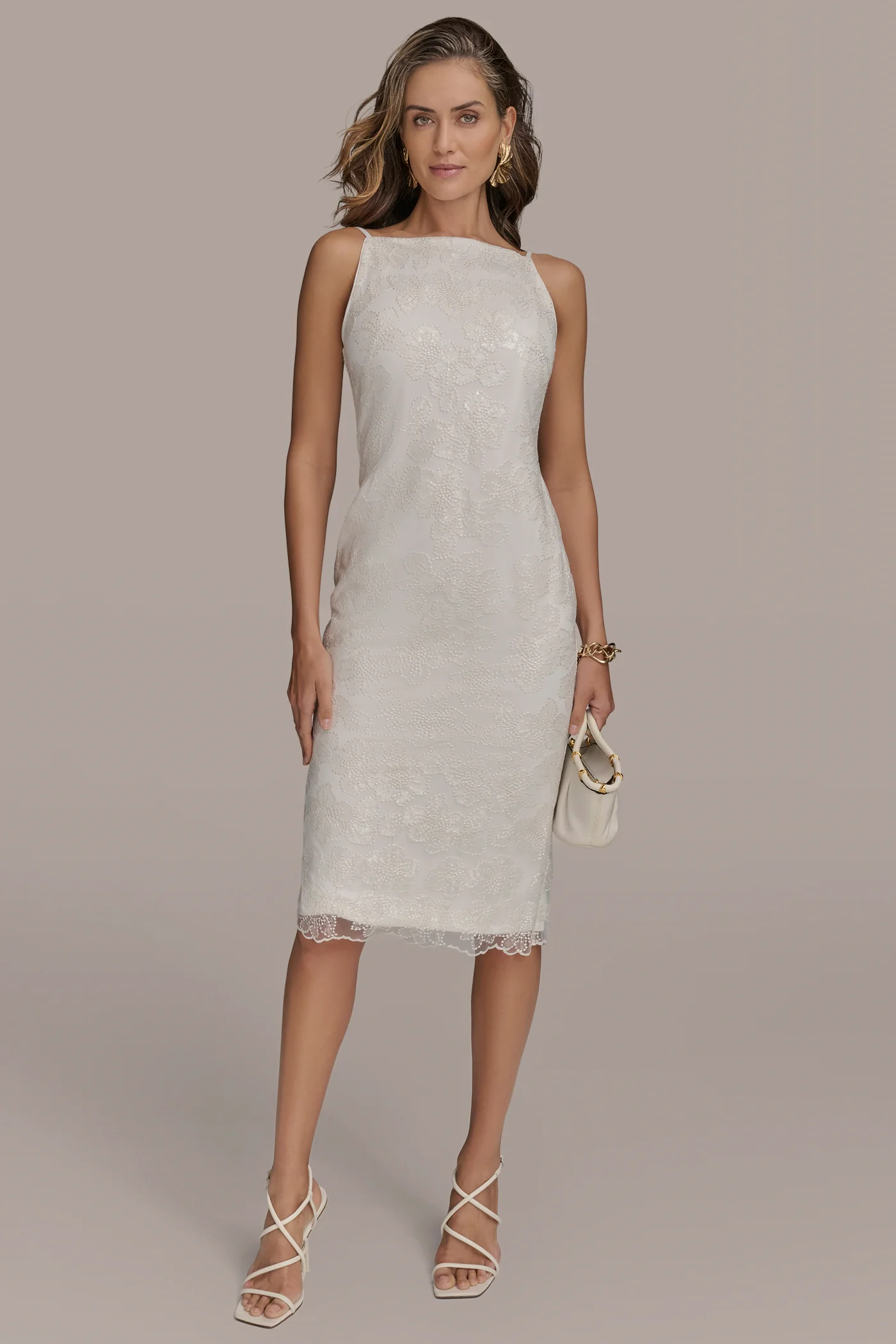 CHIFFON FLORAL SEQUIN SHEATH DRESS - VXVOV