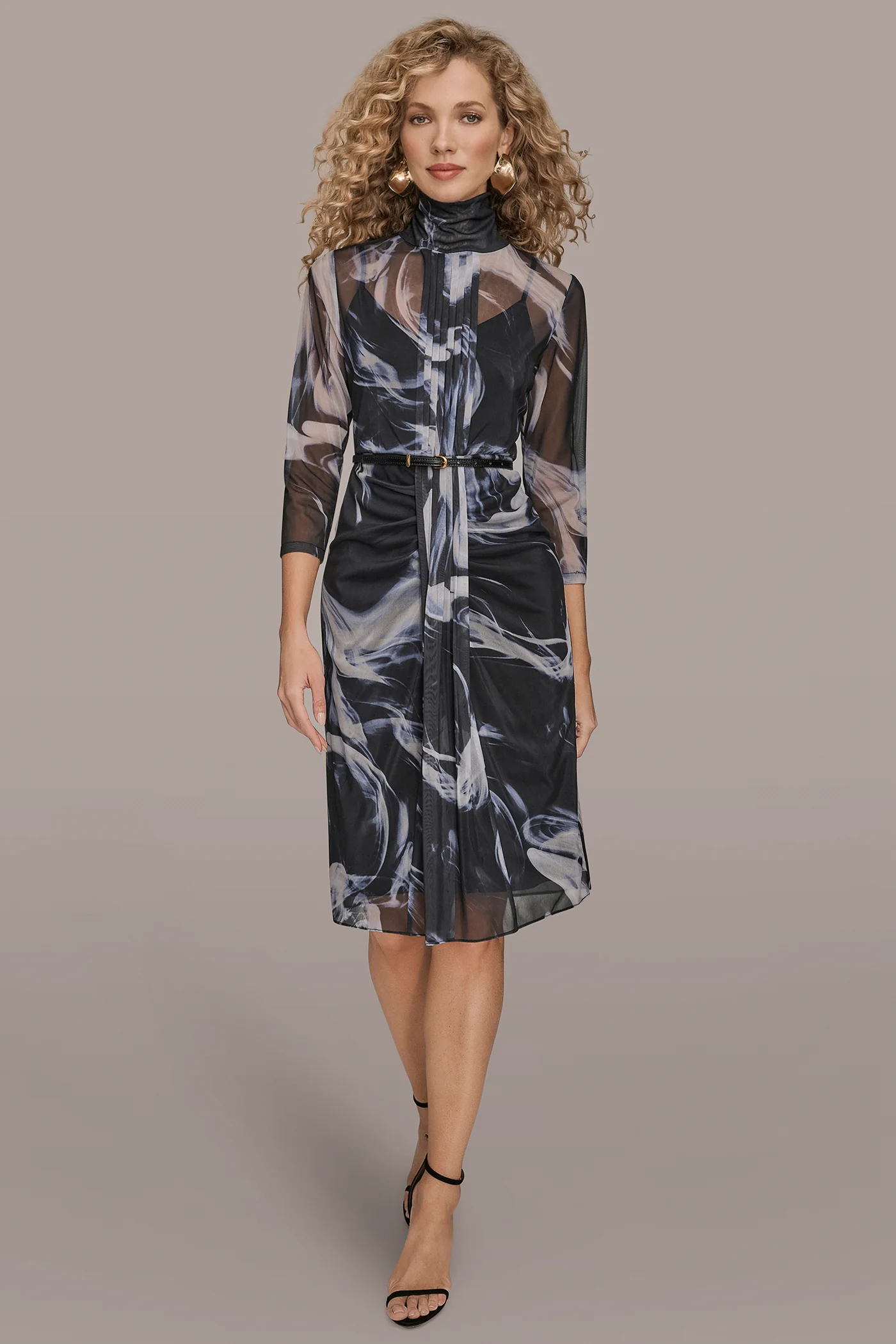BELTED DRAPED PRINTED DRESS - VXVOV