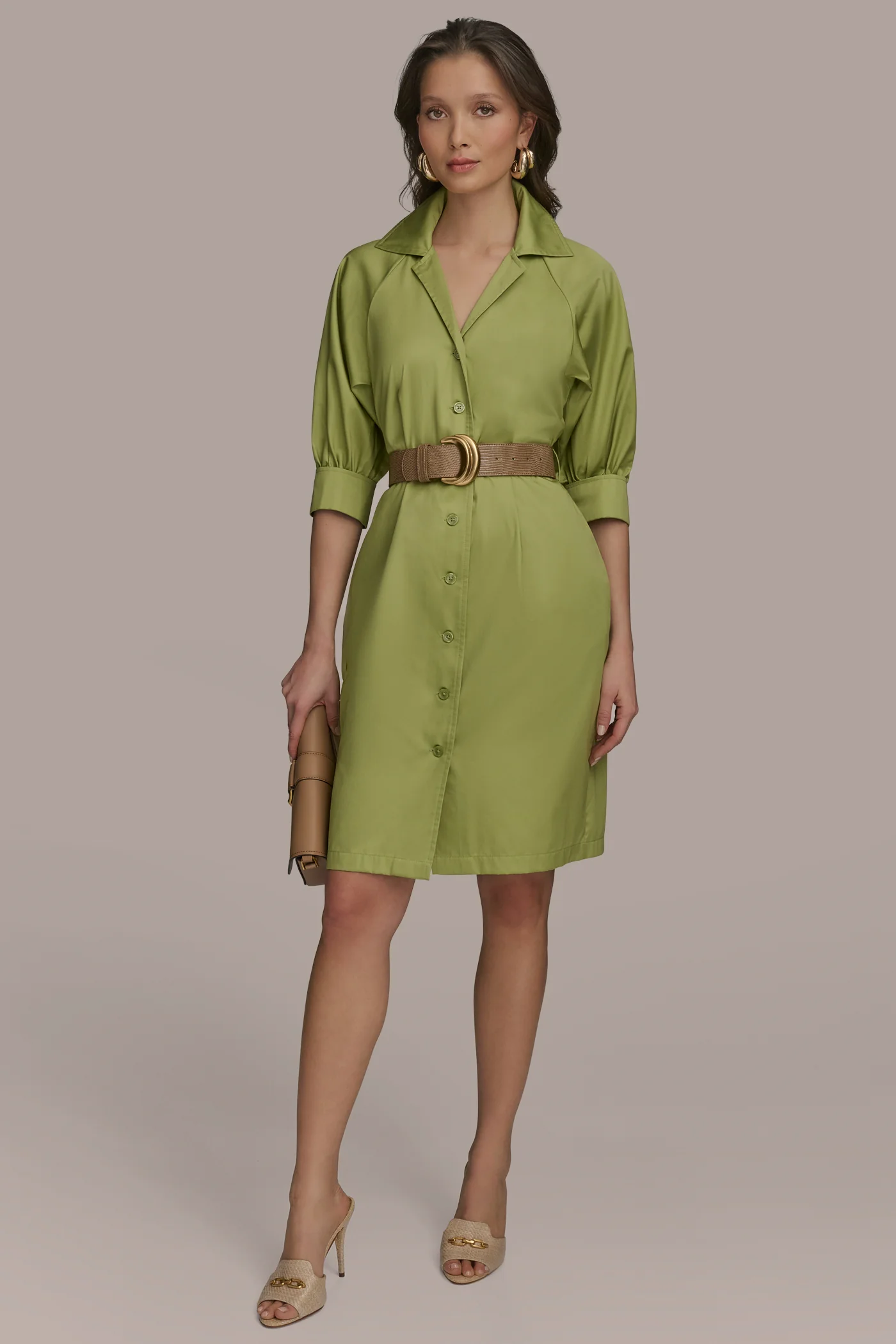 COTTON PUFF SLEEVE MIDI SHIRT DRESS - VXVOV