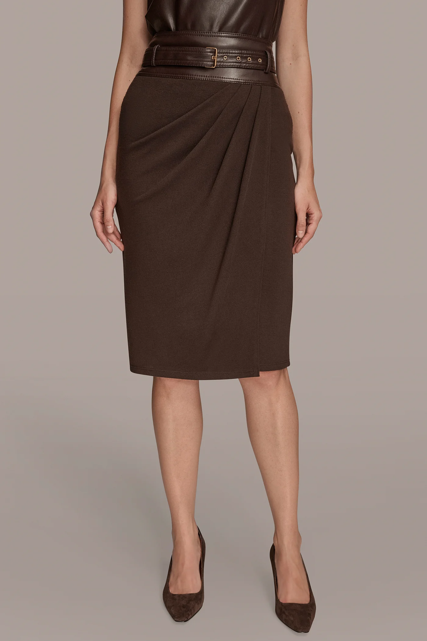 FAUX-LEATHER WRAP PENCIL SKIRT - VXVOV