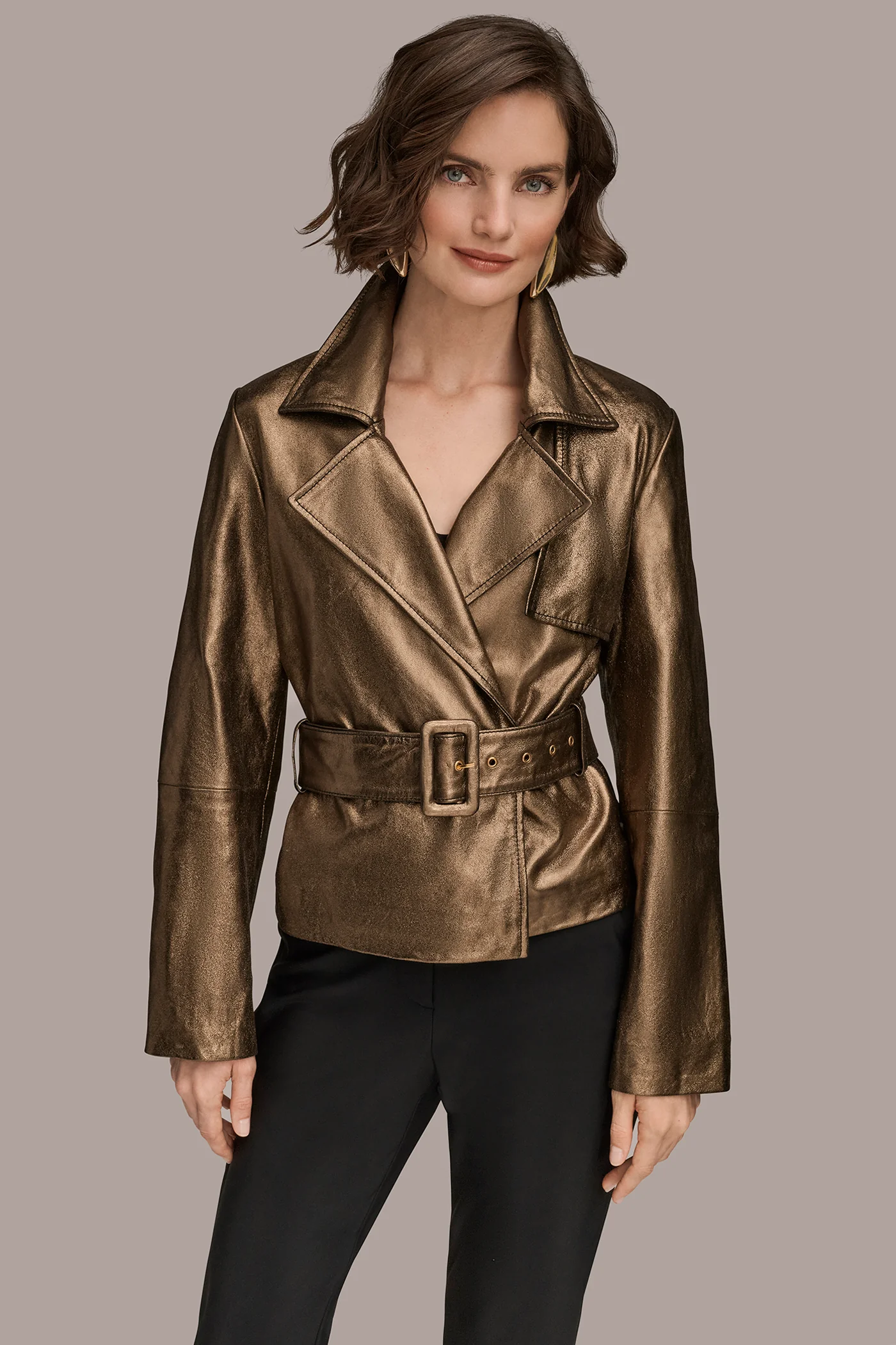METALLIC LEATHER SHORT TRENCH COAT - VXVOV