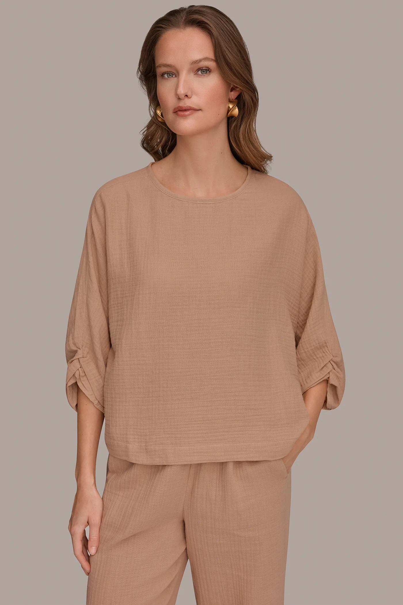 3/4 SLEEVE TWIST CUFF BLOUSE - VXVOV