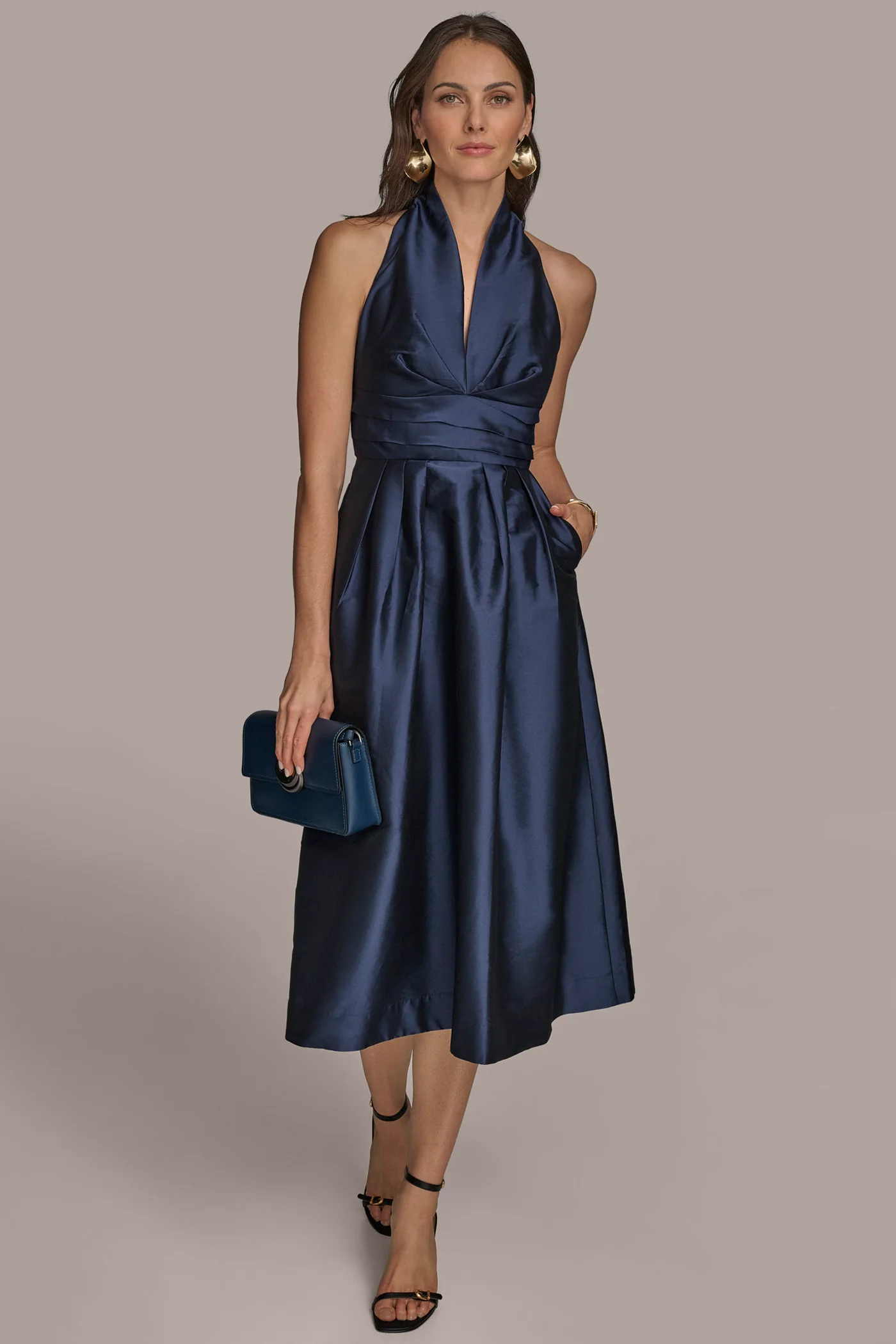 SLEEVELESS V-NECK TAFFETA MIDI COCKTAIL DRESS - VXVOV