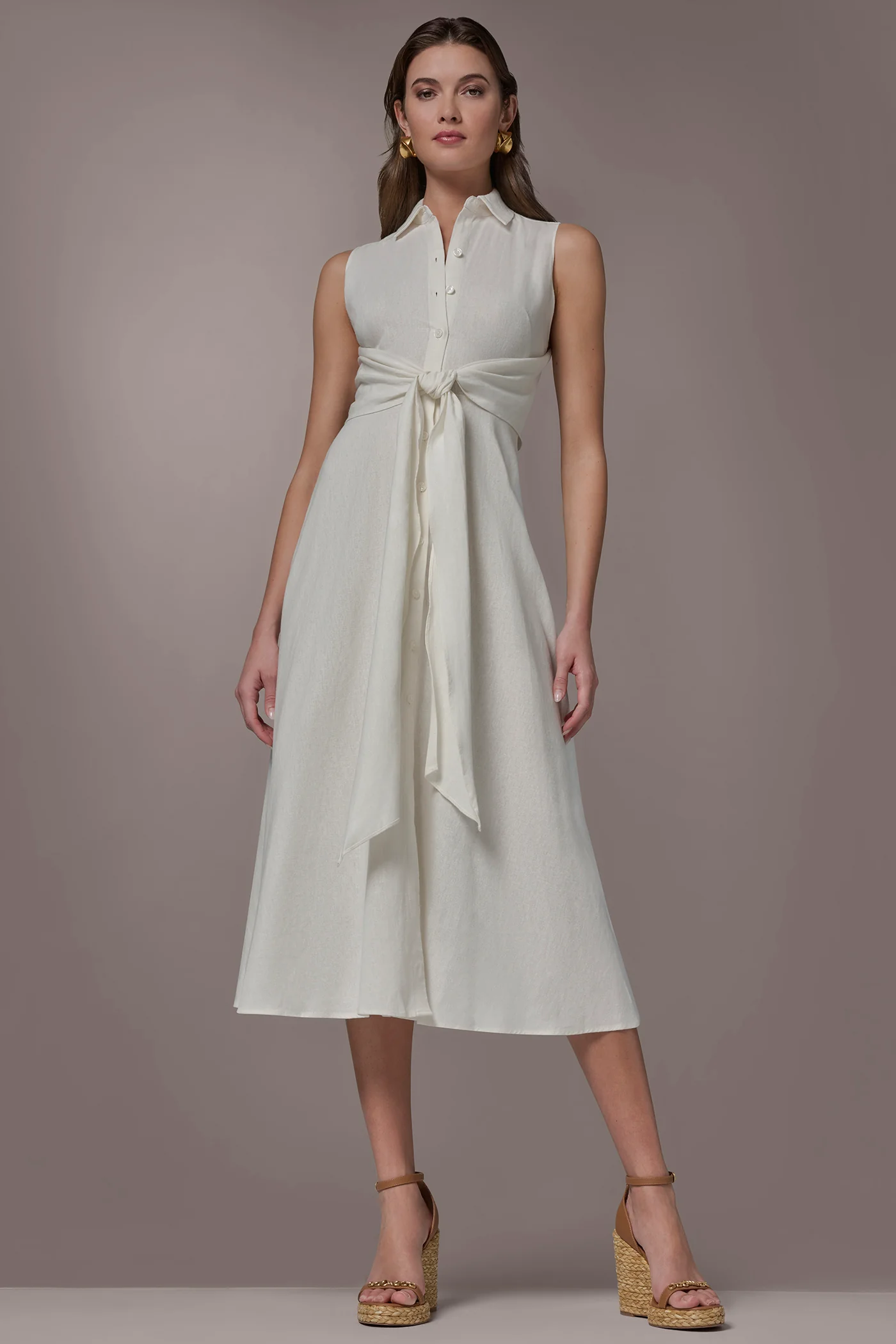 LINEN-BLEND MIDI SHIRT DRESS - VXVOV