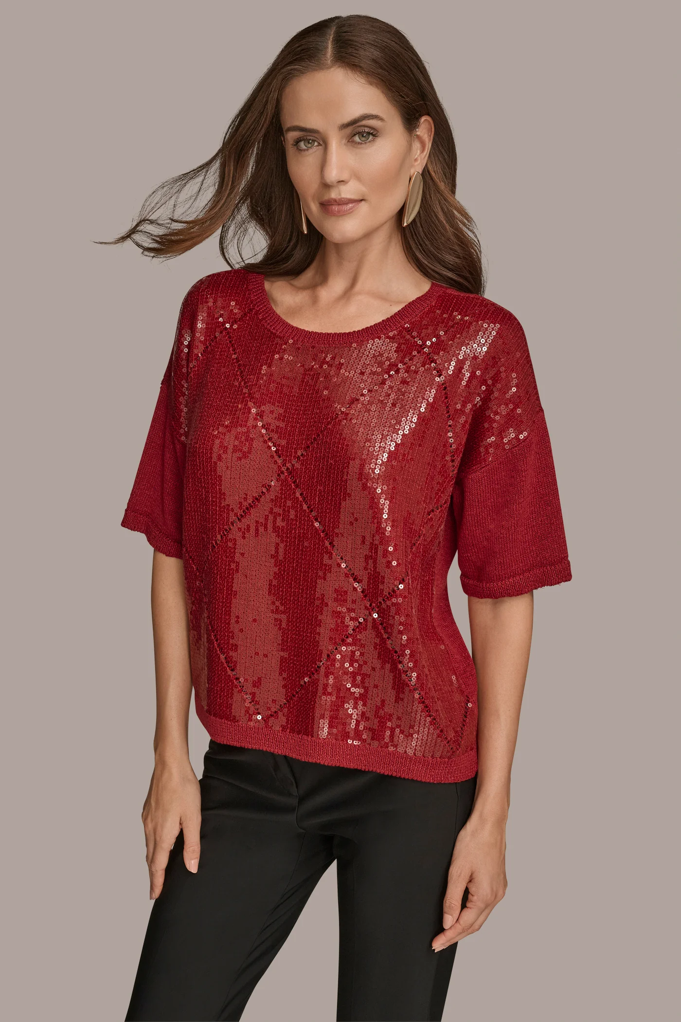 ELBOW-SLEEVE SEQUIN SWEATER - VXVOV