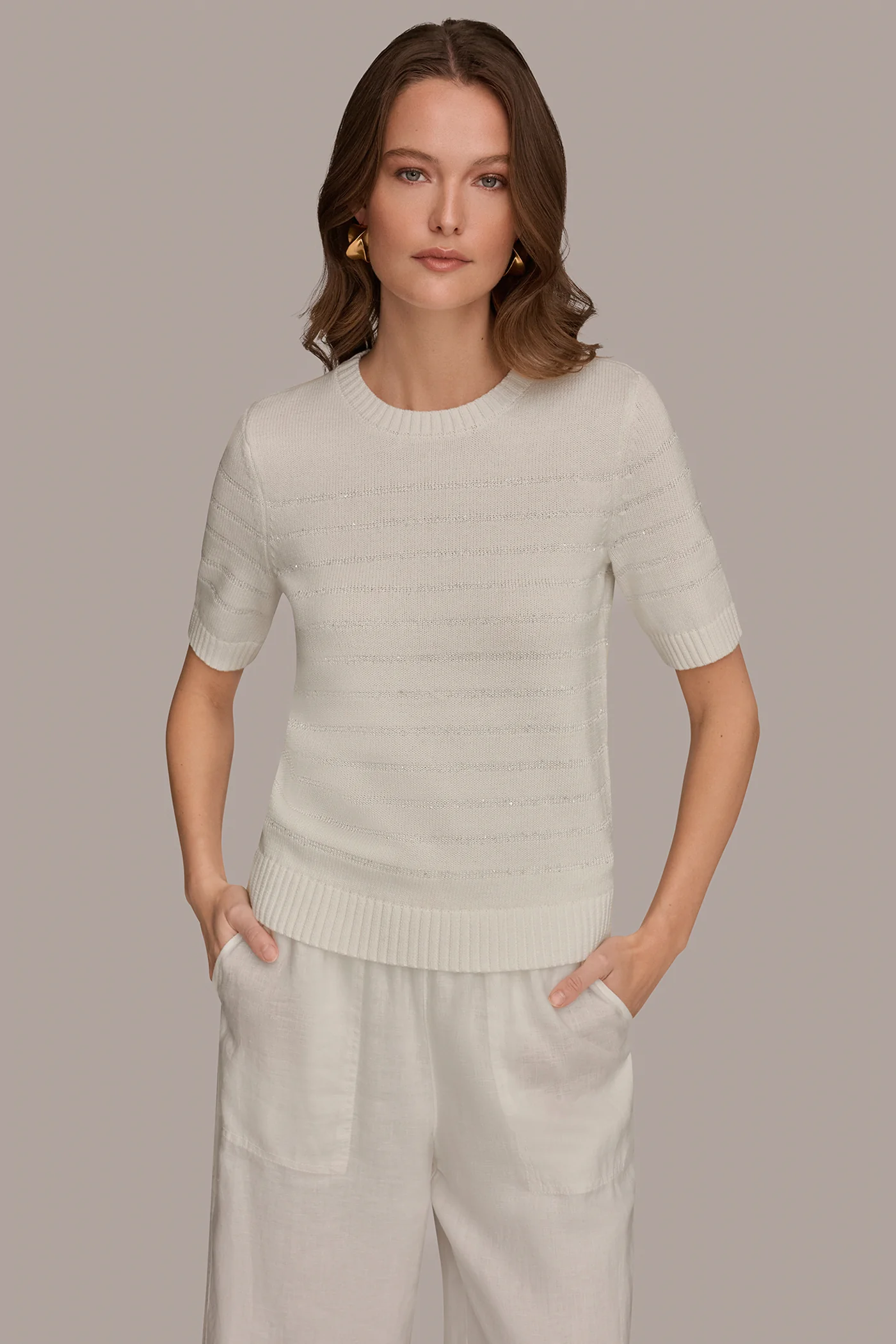 COTTON-BLEND SEQUIN STRIPE SWEATER - VXVOV