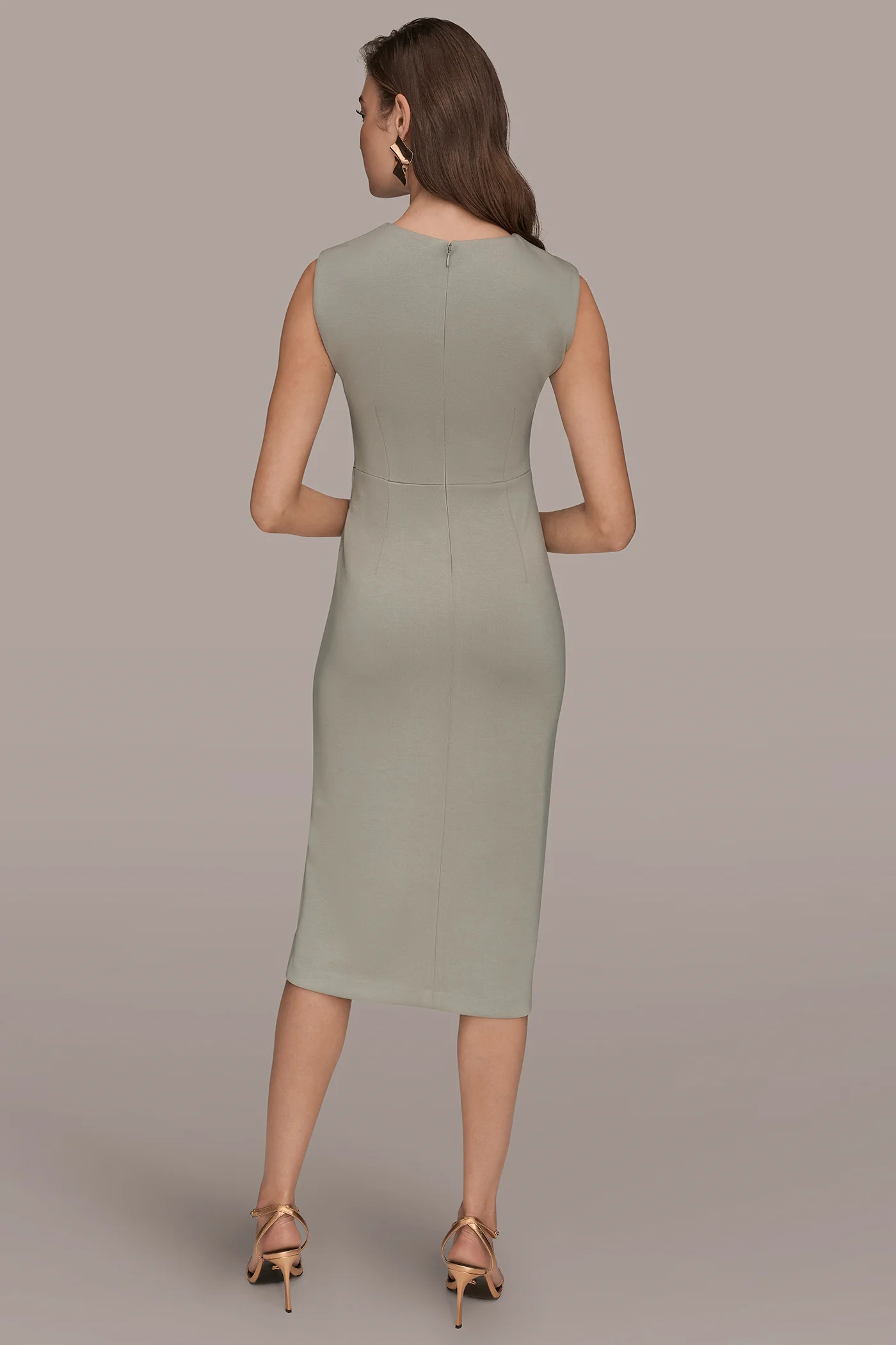SLEEVELESS CREW-NECK TWIST MIDI SHEATH DRESS - VXVOV