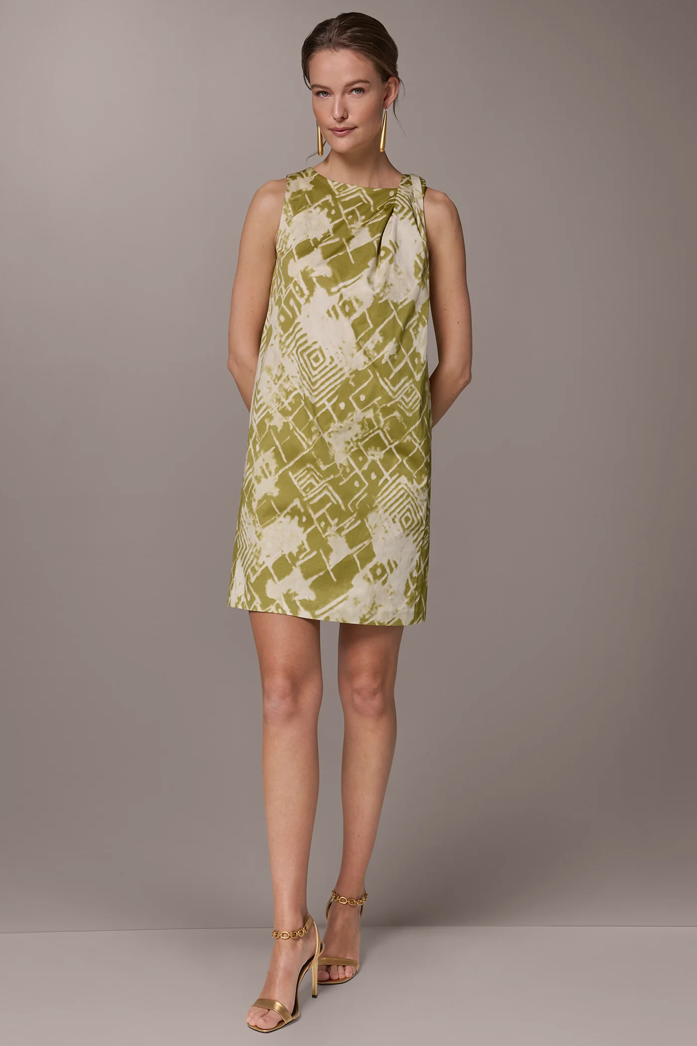 COTTON-SATEEN TWIST SHOULDER SHIFT DRESS - VXVOV