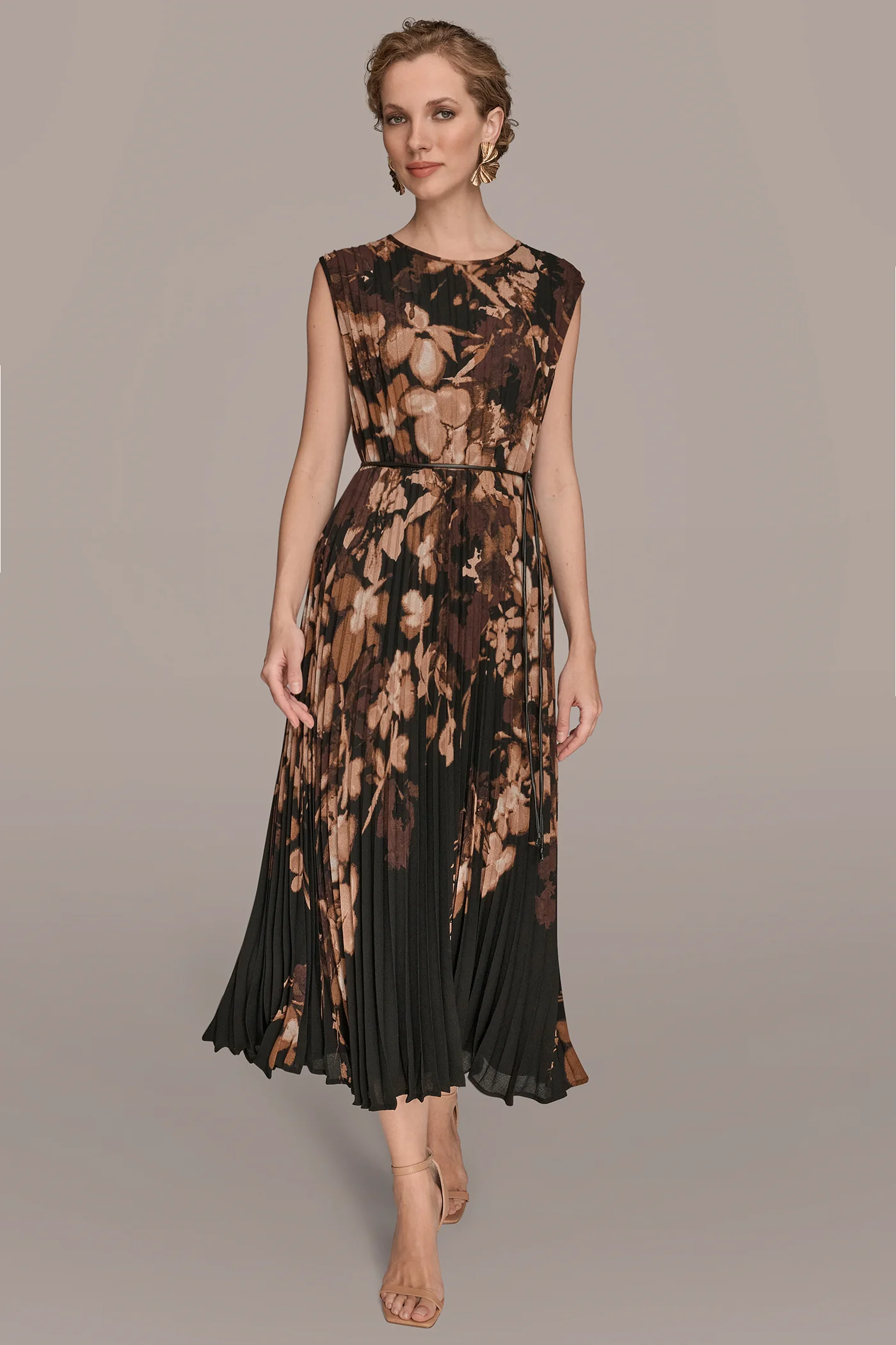 BELTED FLORAL A-LINE MIDI DRESS - VXVOV