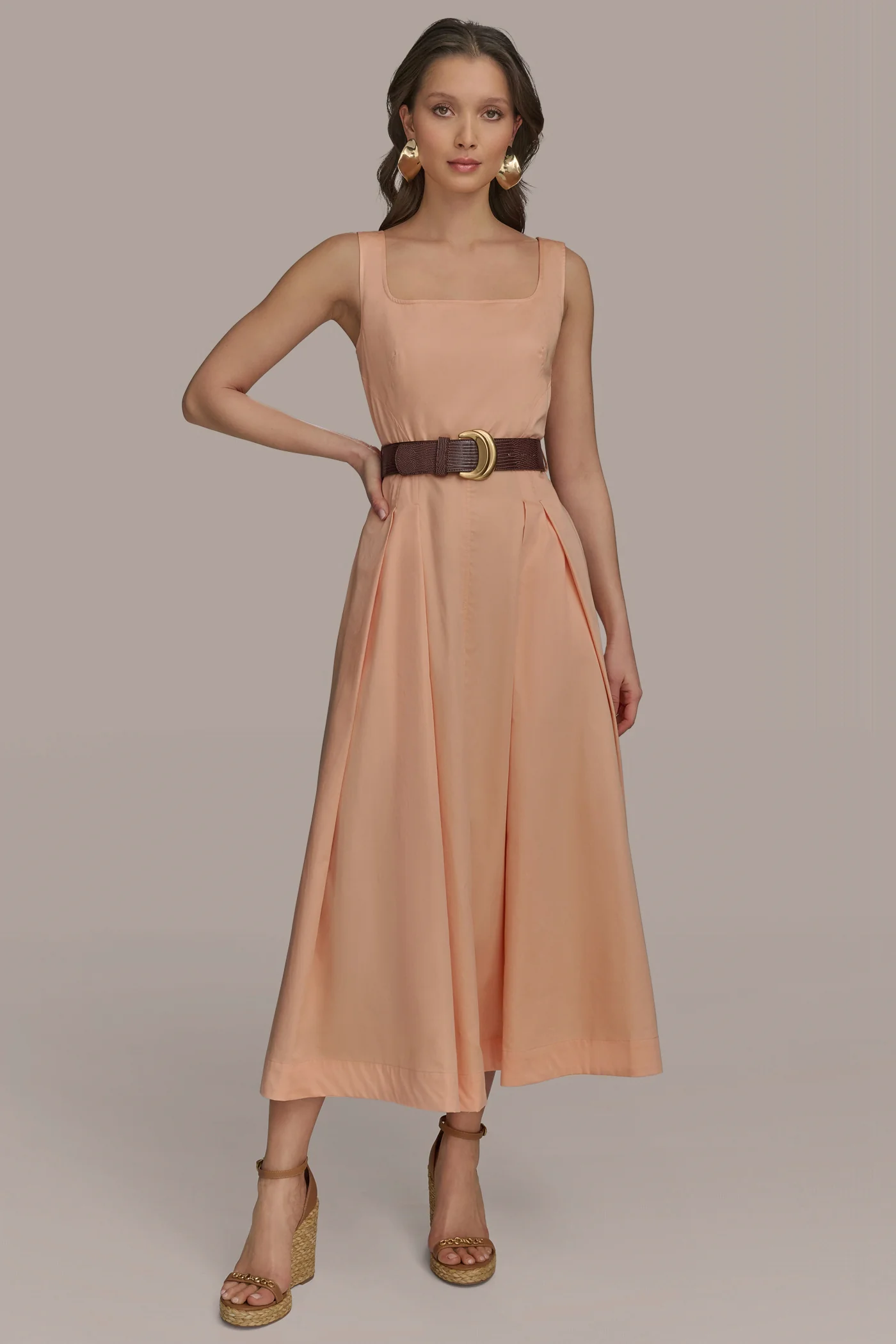 COTTON SLEEVELESS SQUARE-NECK MIDI DRESS - VXVOV